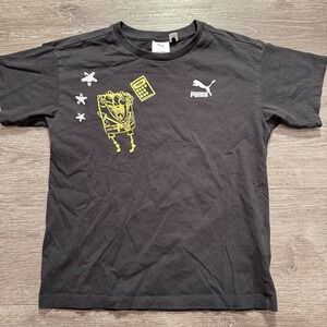 Puma SpongeBob Shirt Boys Small 9-10 Black Essential Black Puma‎ Logo Tee Collab